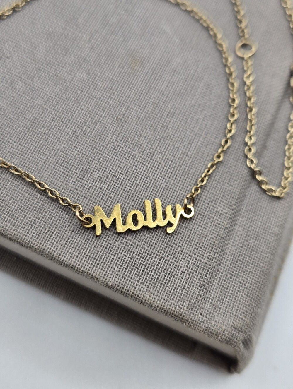 14K Gold Plated Molly Name Necklace Dainty Chain Lumiela by Marina De Buchi 19.5